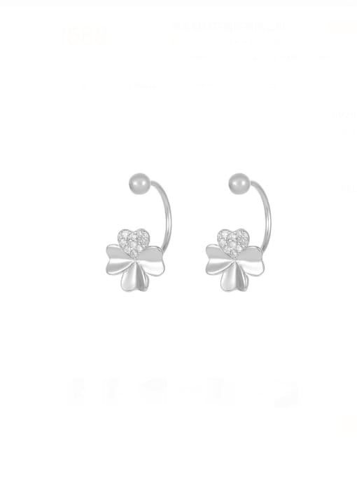 ES2575 [Silver] 925 Sterling Silver Cubic Zirconia Flower Minimalist Drop Earring